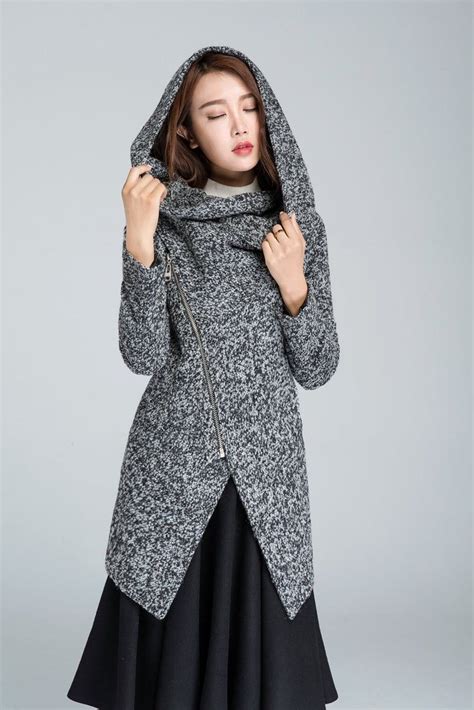 Hooded Wool Coat Asymmetrical Coat Winter Coat Women Wool Coat Women