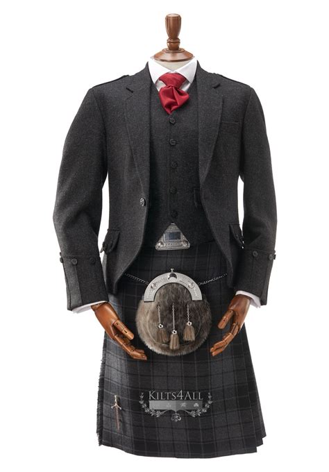 Mens Lightweight Charcoal Tweed Argyll Jacket And Waistcoat To Hire