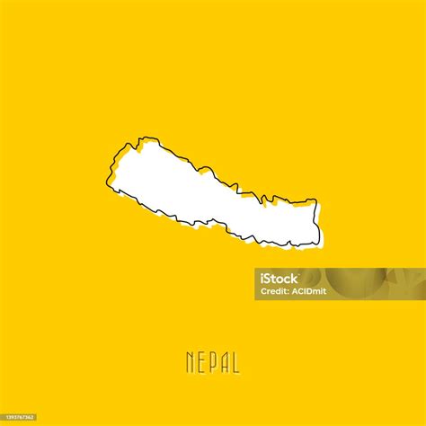 White Nepal Country Map With Black Outline On Yellow Background Simple ...