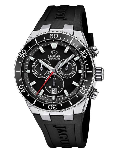 Reloj Jaguar J1021 5 Diplomatic Correa De Goma Negra Y Esfera Negra