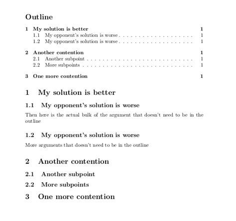 Packages How To Generate An Outline For A Document Tex Latex