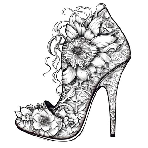 Un Dibujo De Un Zapato De Tacón Alto Con Flores En El Lado Generativo Ai Foto Premium