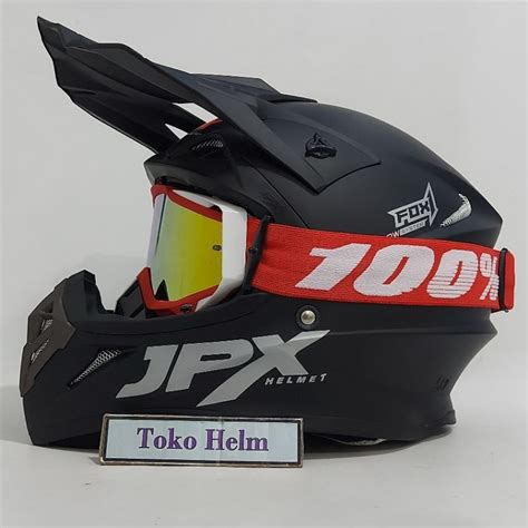 Jual Helm Jpx Cross Fox Polos Hitam Doff Plus Goggle Percent Gs