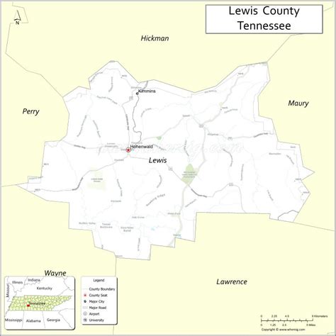 Map of Lewis County, Tennessee - Thong Thai Real