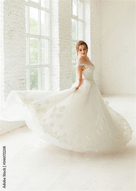 bride in white wedding dress. happy beautiful young woman in white ...