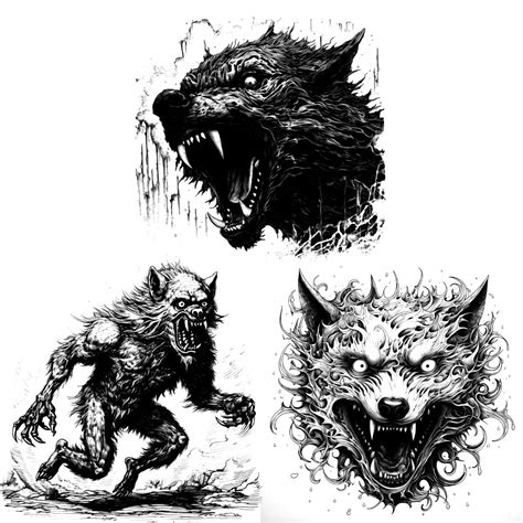 Werewolf Clipart Set Black and White Tattoo Designs T Shirt Designs ...