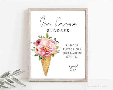 Editable Floral Ice Cream Cone Sundae Sign She S Been Scooped Up Bridal