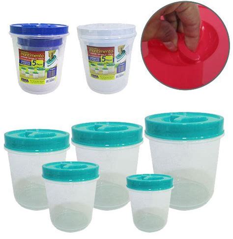 Conjunto De Pote De Plastico Redondo Tampa De Rosca 5 Pecas ERCA