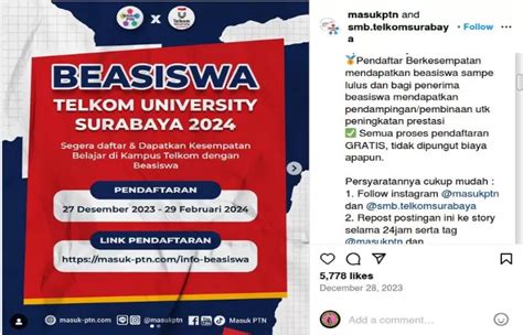 Kuliah Gratis Di Universitas Telkom Surabaya Daftar Pendaftaran