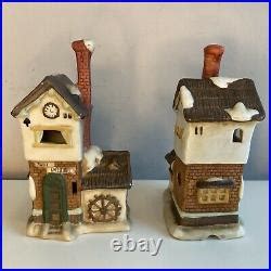 Beautiful Ceramic Christmas Village Buildings Figures Trees 16 Pieces