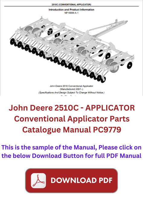 John Deere 2510C - APPLICATOR Conventional Applicator Parts Catalogue Manual PC9779 by Service ...