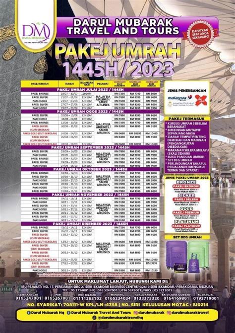 Jadual Penuh Umrah 2023 1445H Darul Mubarak Travel Tours