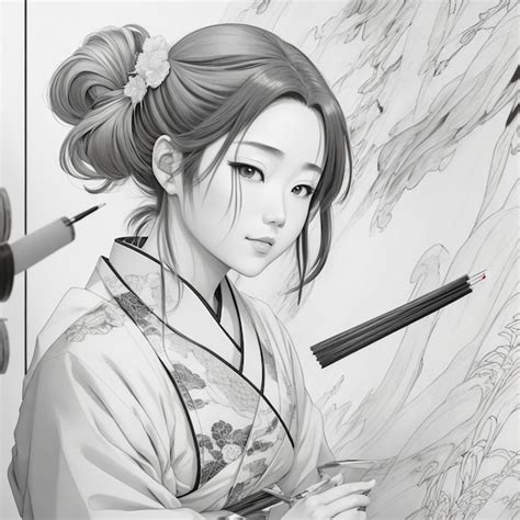 Premium Photo | A chinese girl painting