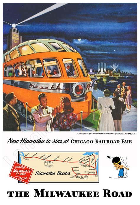 Milwaukee Road HIAWATHA New Original Train Travel Poster Retro Railroad ...