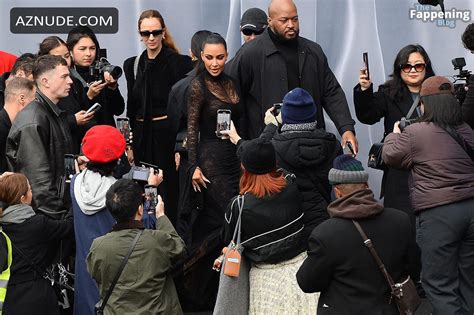 Kim Kardashian Sexy And Nude Flaunt Her Gorgeous Boobs In A Hot See Through Dress At Balenciaga