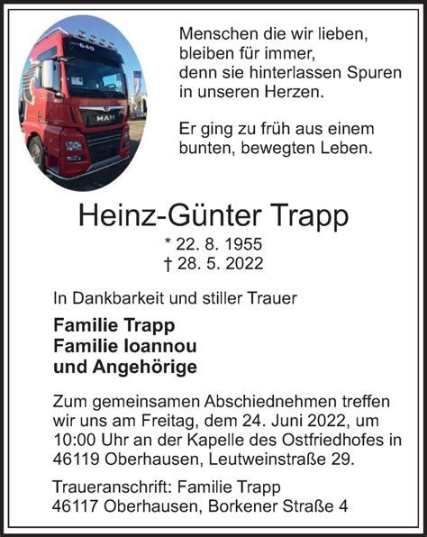 Traueranzeigen Von Heinz G Nter Trapp Trauer In Nrw De