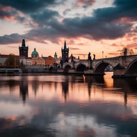 Premium AI Image | Sunset over Charles Bridge in Prague