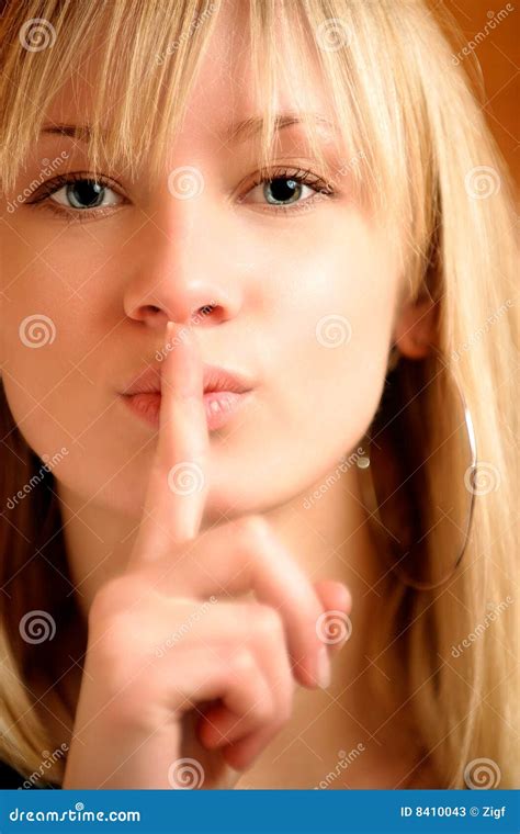 Blonde Has Put Finger To Lips Stock Image Image Of Eyes European