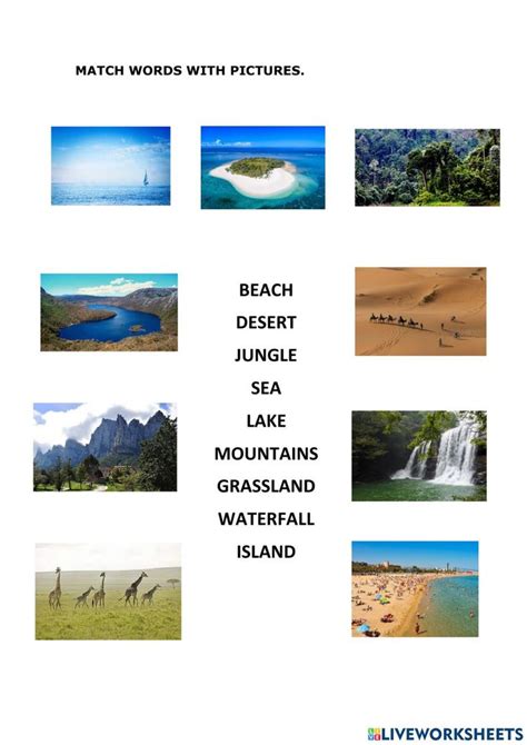 Match Landscape Vocabulary Worksheet Landscape Waterfall Island