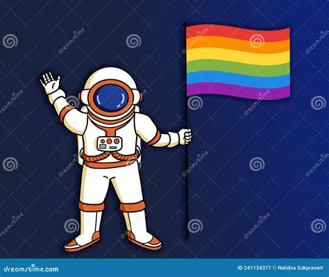 Gay Pride Astronaut Holding Rainbow Flag Stock Illustration Illustration Of Goal Astronaut