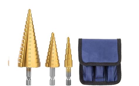 3Pcs Large HSS Titanium Coated Step Drill Bit Set 1 4 Hex Shank Quick