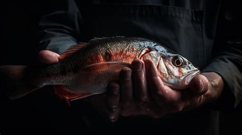 Premium Ai Image Fresh Sea Bass Catch Held By Skilled Fisherman