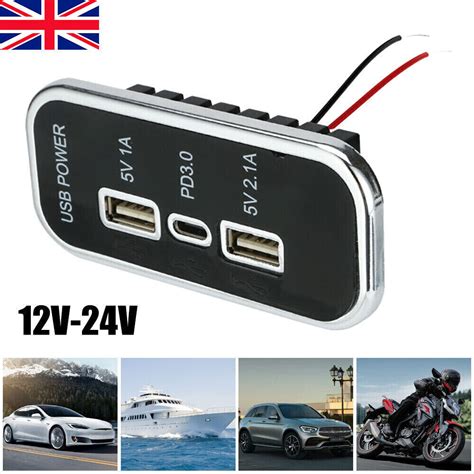 V Pd Type C Dual Usb Port Car Fast Charger Socket Power Outlet Panel