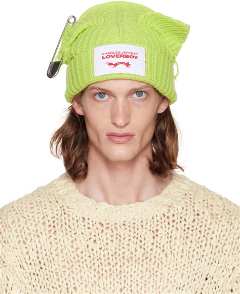 Charles Jeffrey Loverboy Green Chunky Punk Ears Beanie Ssense Uk