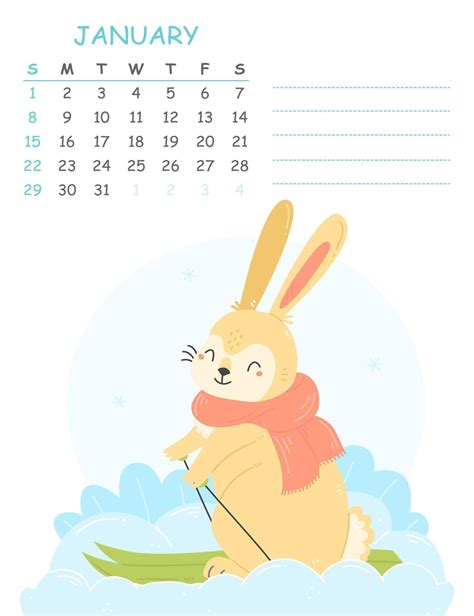 Januar Vertikaler Kinderkalender 2023 Mit Einer Illustration Eines