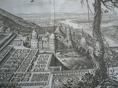 Heidelberg Schloß Merian anno 1650 auf dem vollen Doppelblatt par