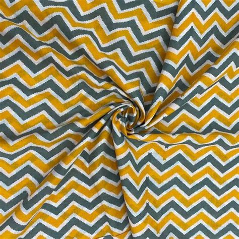 Yellow Grey Chevron Print Cotton Fabric Printed Cotton Material