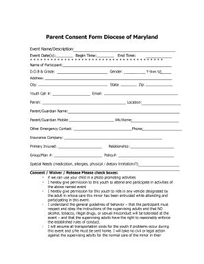 Fillable Online Parent Consent Form Diocese Of Maryland Fax Email Print