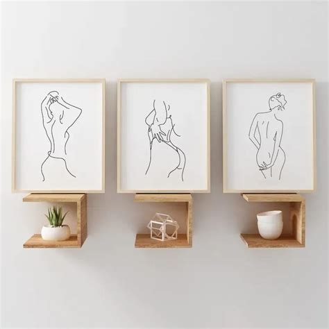 Flower Naked Woman Line Art Set Abstract Woman Body Line Drawing