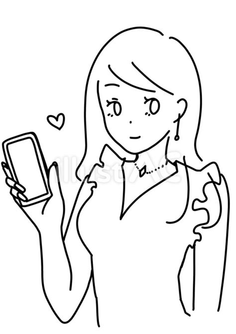 スマホ画面を見せる女性 線画イラスト - No: 25864806｜無料イラスト・フリー素材なら「イラストAC」