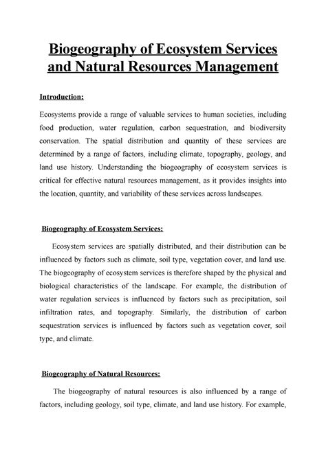 Biogeography Of Ecosystem Services And Natural Resources Management Biogeography Of Ecosystem