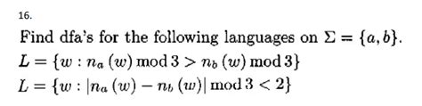 Solved 16 Find Dfa S For The Following Languages On Chegg