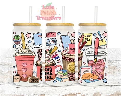 Boss Babe Fuel Libbey Glass Can Wrap Full Cup Wrap 16oz Glass Can Permanent Adhesive UV DTF