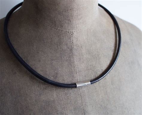 Thick Black Leather Necklace Magnetic Clasp Necklace Mens Etsy