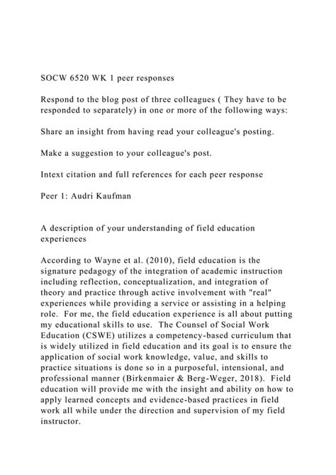 SOCW 6520 WK 1 Peer Responses Respond To The Blog Post Of Th Docx