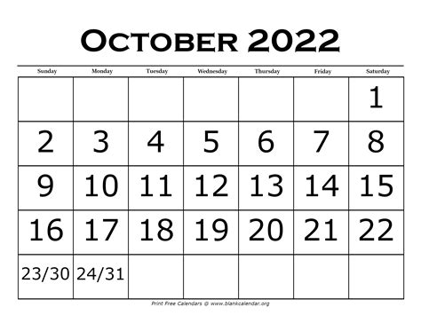 Printable October Calendars – Blank Calendar