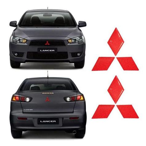 Adesivo Logo Mitsubishi Resinado Vermelho Refletivo Lancer Adesivos