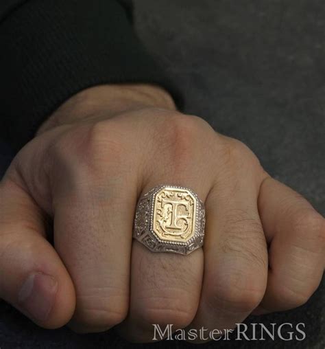 Letter Mens Signet Ring In Mixed Metals Initial Silvergold Etsy