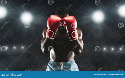 Mma Fighter Defending Himself On Boxing Ring Stock Image Image Of