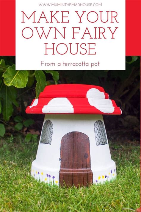 A Red And White Mushroom House With The Words Make Your Own Fairy House