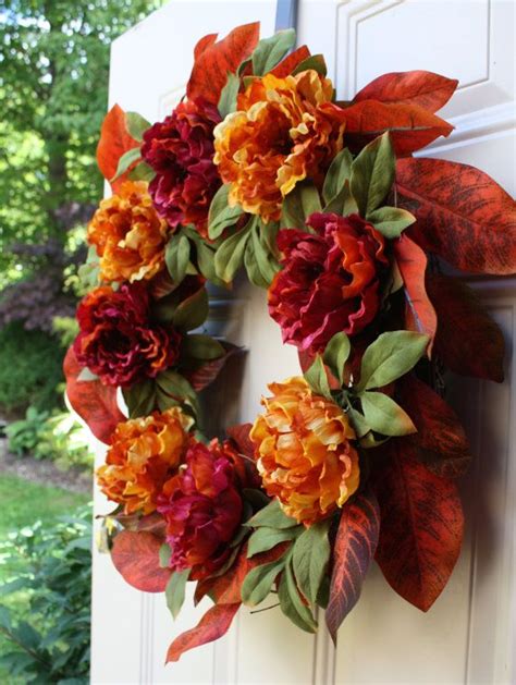 Orange Peony Wreath Magnolia Wreath Inch Fall Wreath Summer Etsy