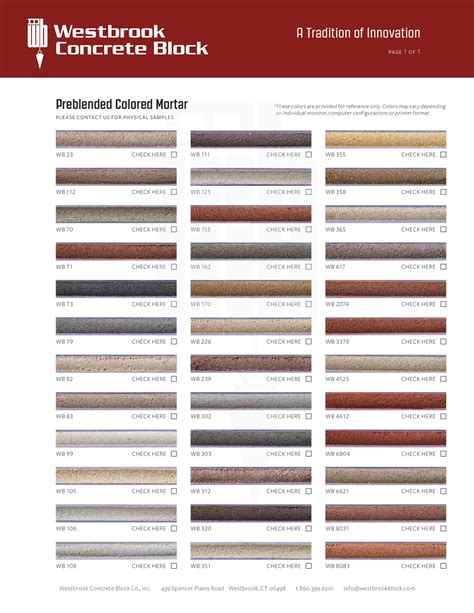 Brick Form Mortar Color Chart