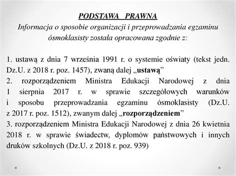 Informacje dla rodzica ucznia przystępującego do egzaminu ósmoklasisty