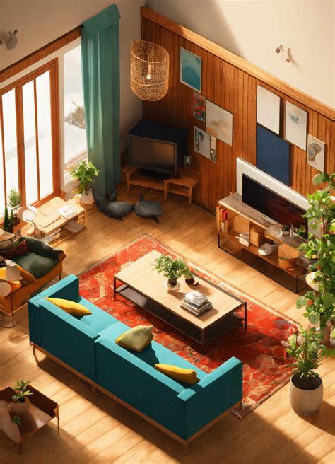 Lexica Bird Eye View Isometric Render Of A Living Room In A House