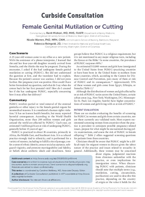 Pdf Female Genital Mutilation Or Cutting Ranit Mishori