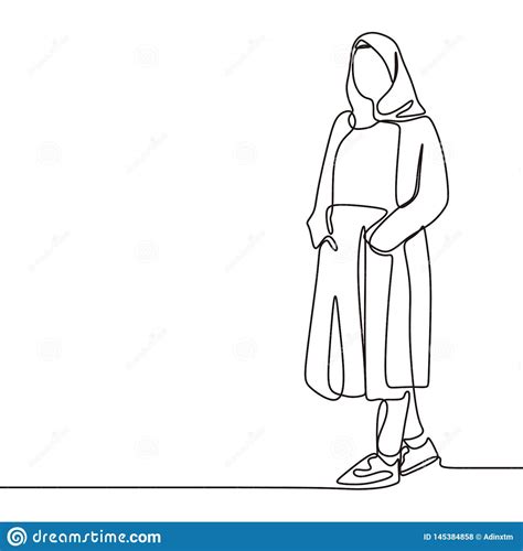 Ligne Continue Une Dessin De Fille De Hijab De Vecteur Illustration De